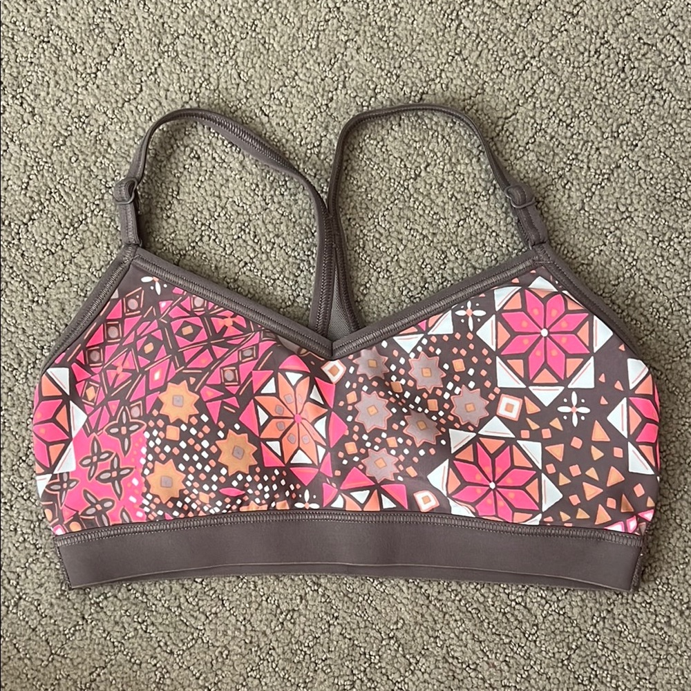 Aerie Geometric Pink and Orange Sports Bra